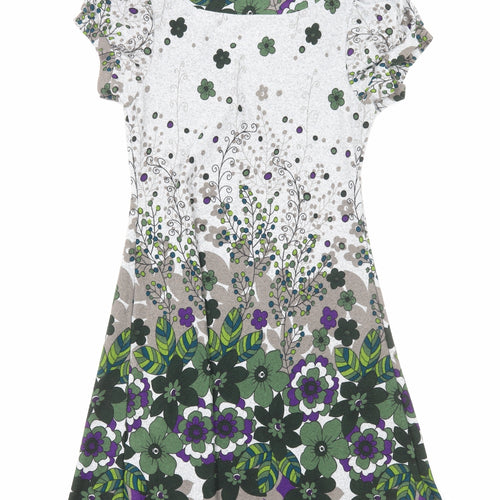 Purple Womens Grey Floral Polyester Trapeze & Swing Size S Round Neck Pullover