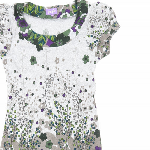 Purple Womens Grey Floral Polyester Trapeze & Swing Size S Round Neck Pullover