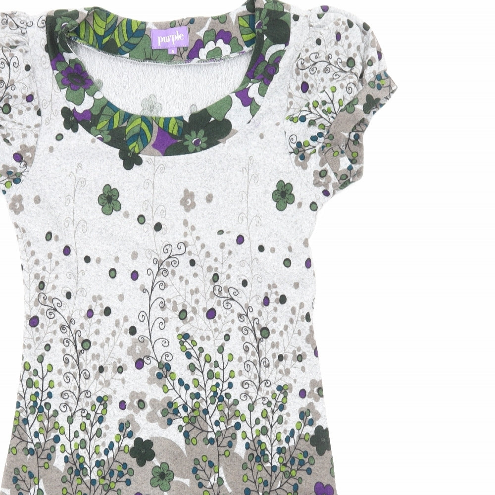 Purple Womens Grey Floral Polyester Trapeze & Swing Size S Round Neck Pullover