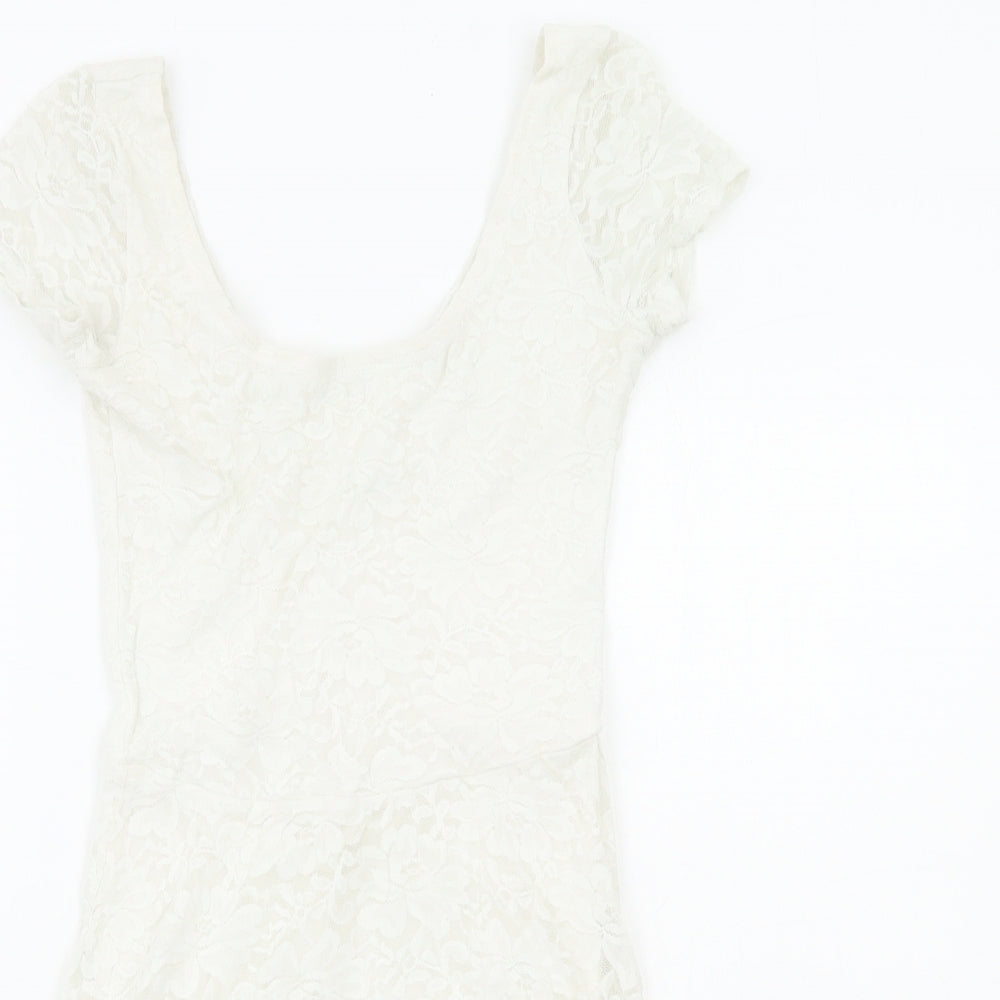 Abercrombie & Fitch Womens White Polyester Trapeze & Swing Size S Round Neck Pullover