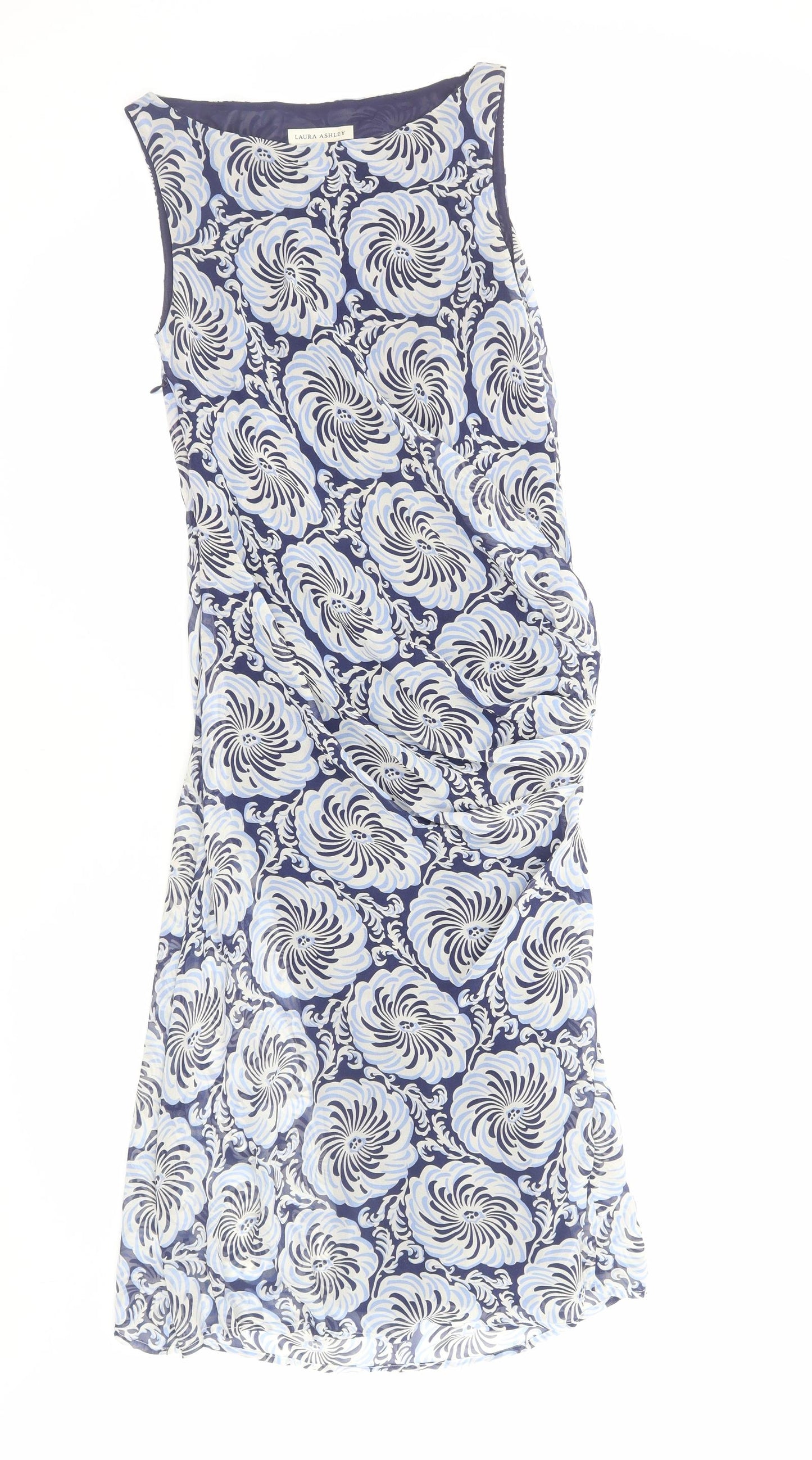 Laura Ashley Womens Blue Geometric Polyester A-Line Size 10 Boat Neck Zip