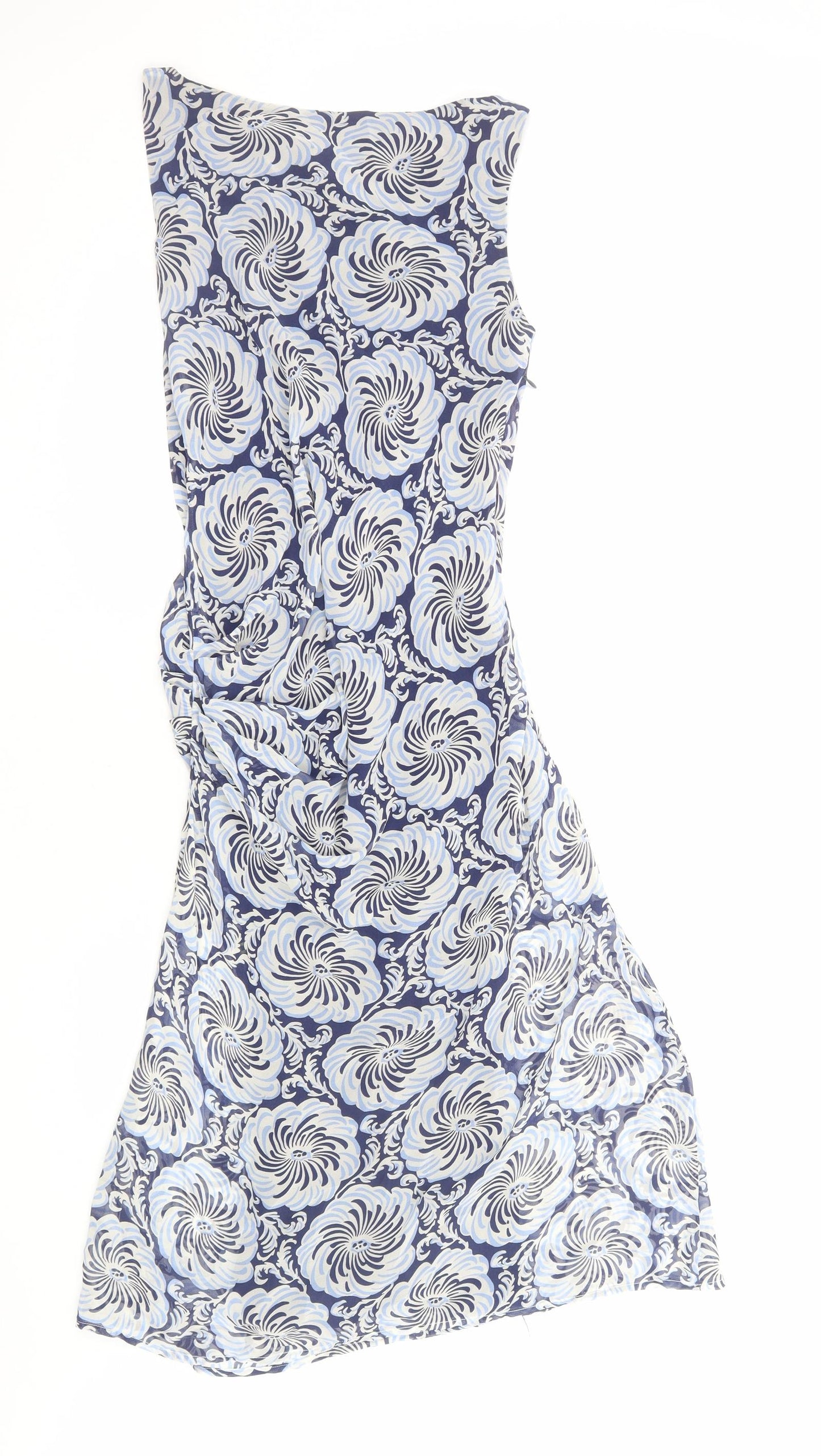 Laura Ashley Womens Blue Geometric Polyester A-Line Size 10 Boat Neck Zip