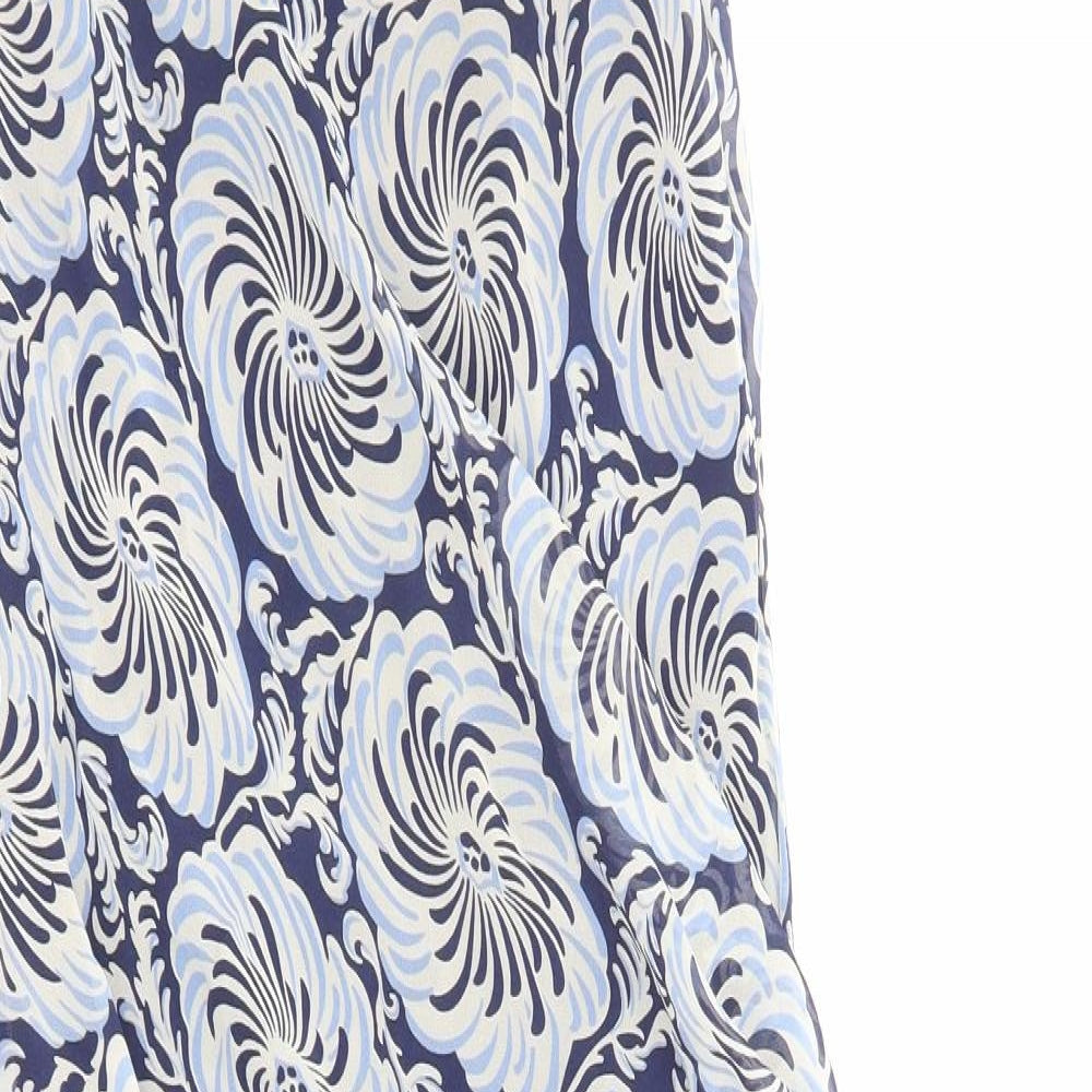 Laura Ashley Womens Blue Geometric Polyester A-Line Size 10 Boat Neck Zip