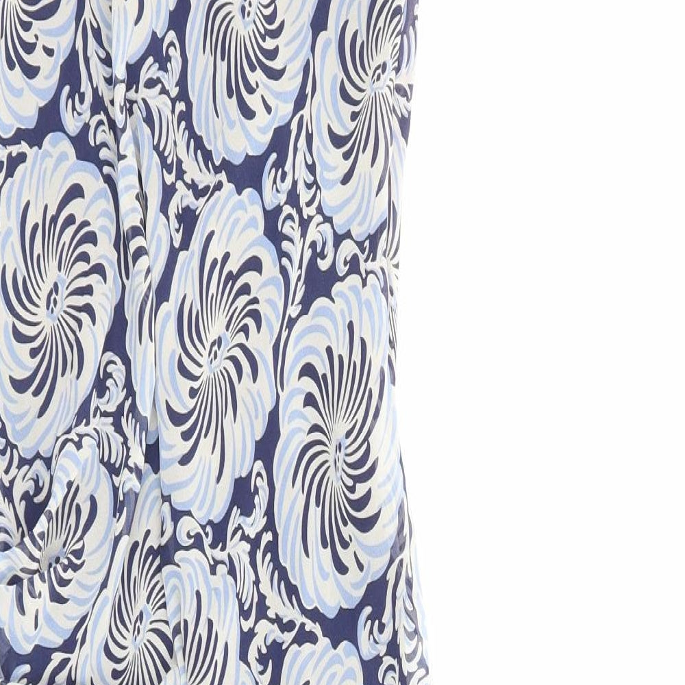 Laura Ashley Womens Blue Geometric Polyester A-Line Size 10 Boat Neck Zip