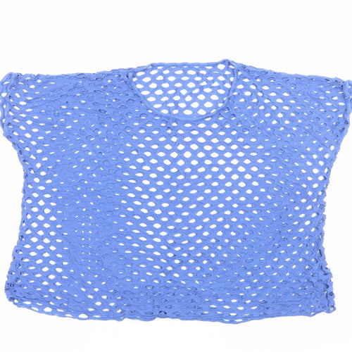 Preworn Womens Blue Viscose Cropped T-Shirt Size M Round Neck