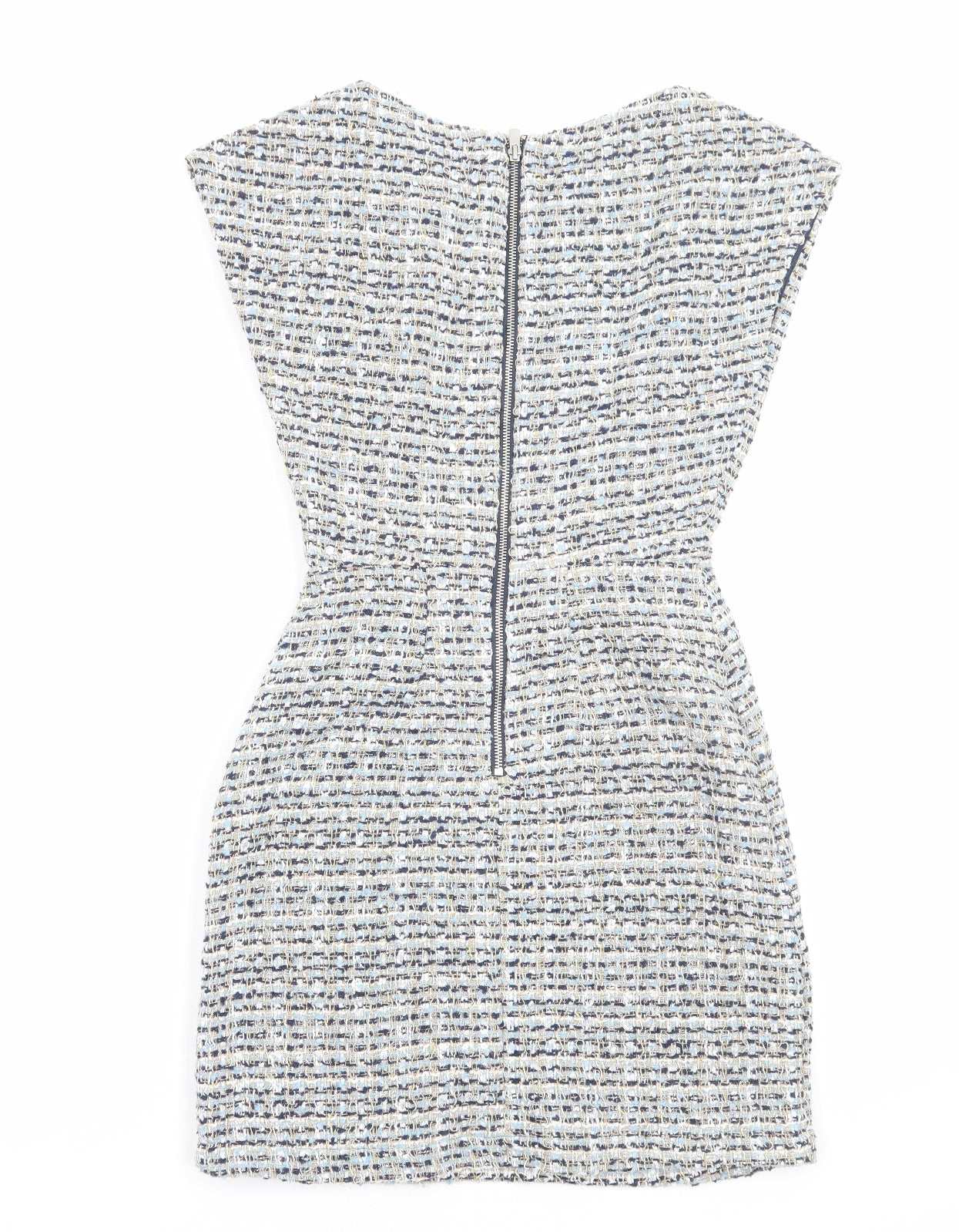 Apricot Womens Blue Geometric Polyester A-Line Size 8 Round Neck Zip
