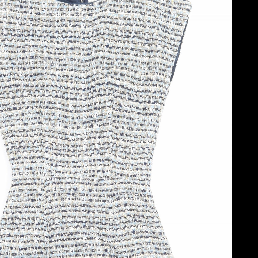 Apricot Womens Blue Geometric Polyester A-Line Size 8 Round Neck Zip