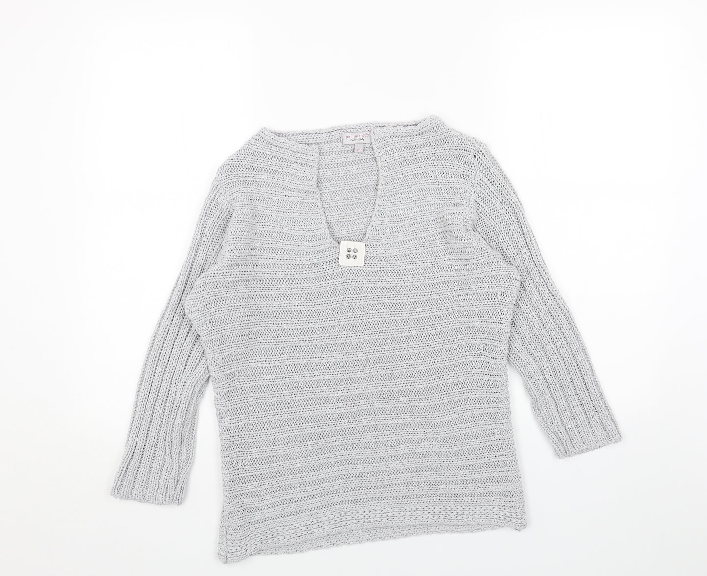 Marks and Spencer Womens Grey V-Neck Cotton Pullover Jumper Size M