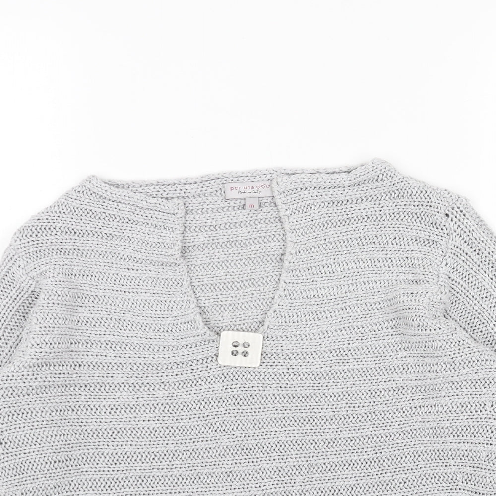 Marks and Spencer Womens Grey V-Neck Cotton Pullover Jumper Size M