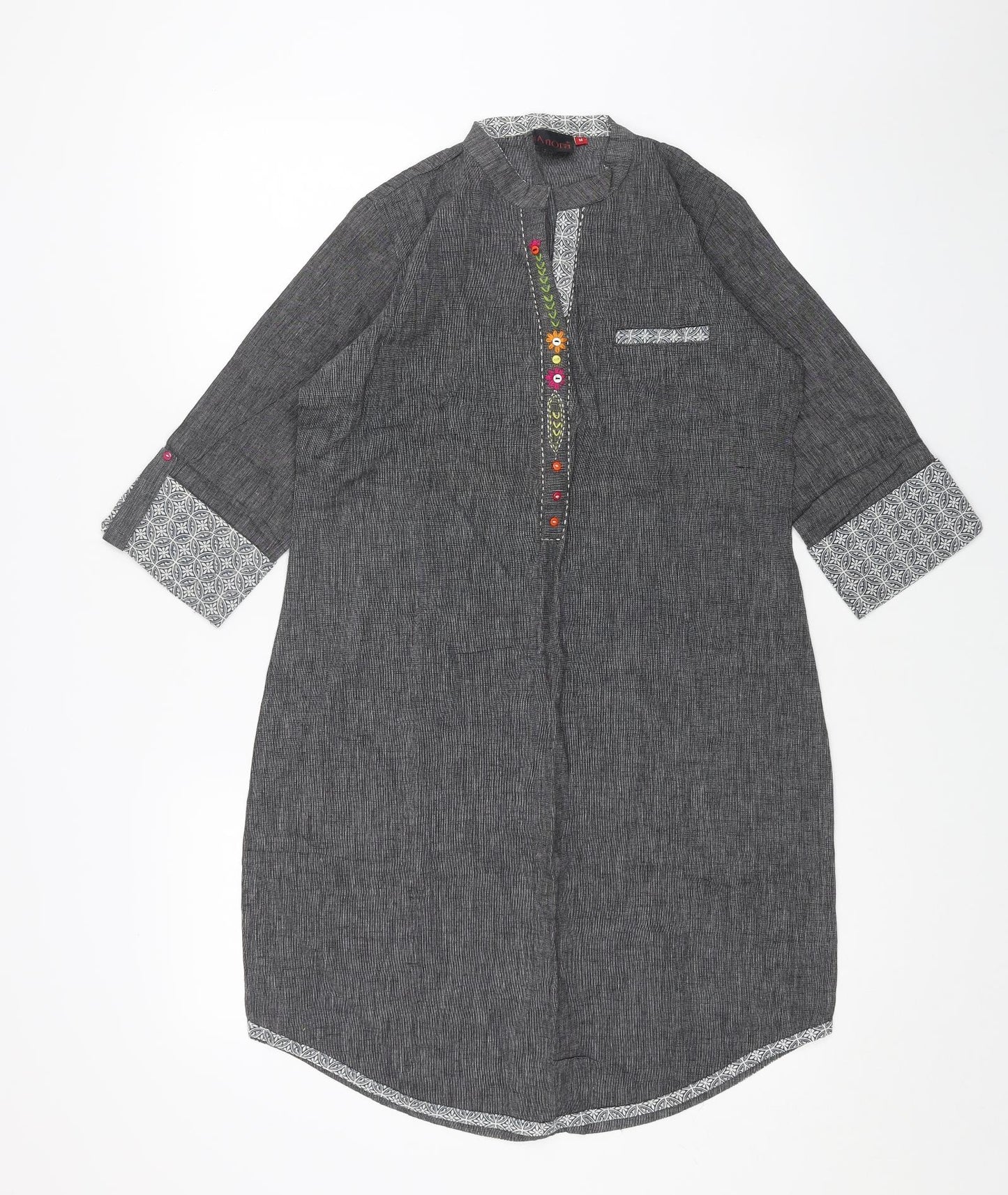 anora Womens Grey Cotton Shift Size M V-Neck Pullover