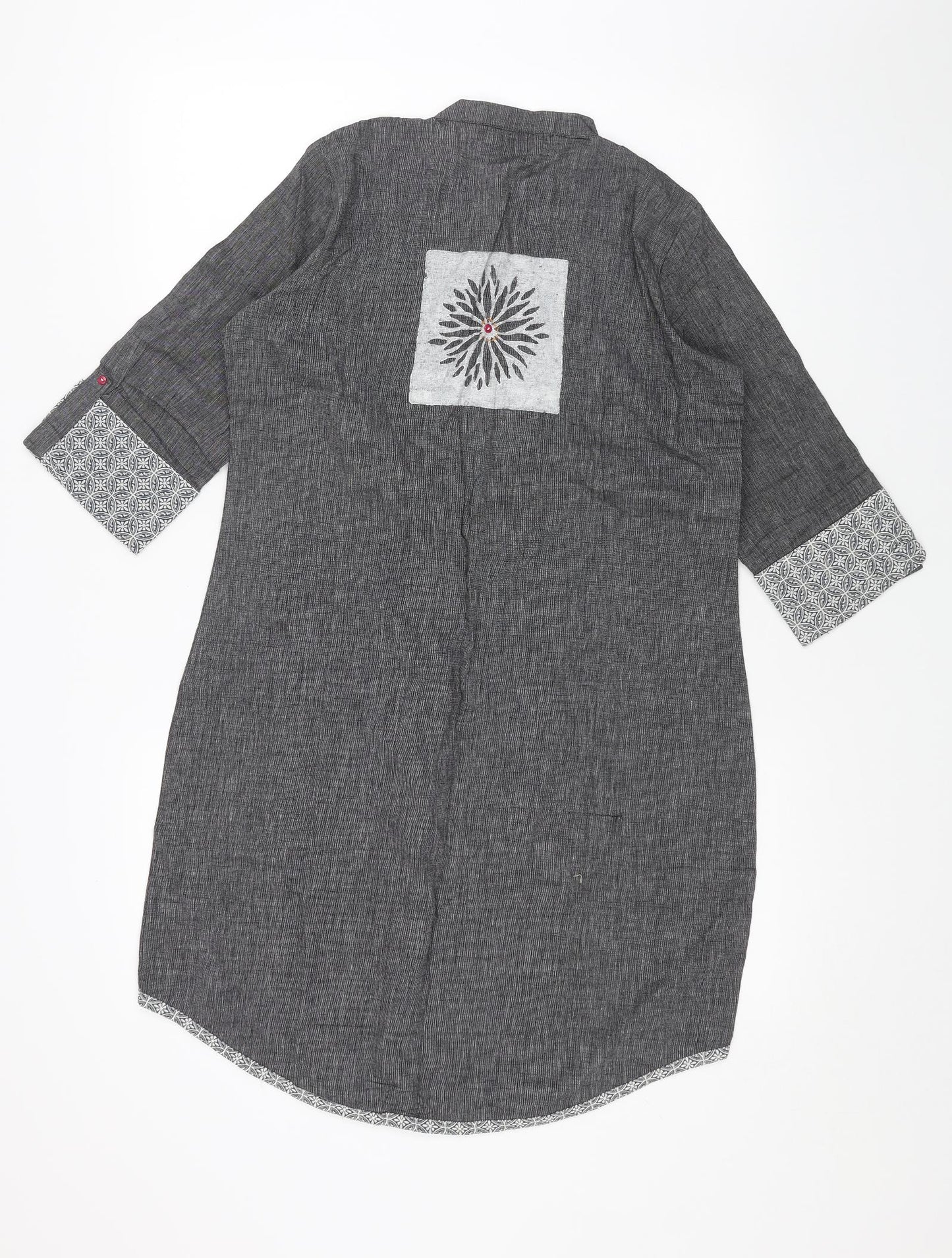 anora Womens Grey Cotton Shift Size M V-Neck Pullover