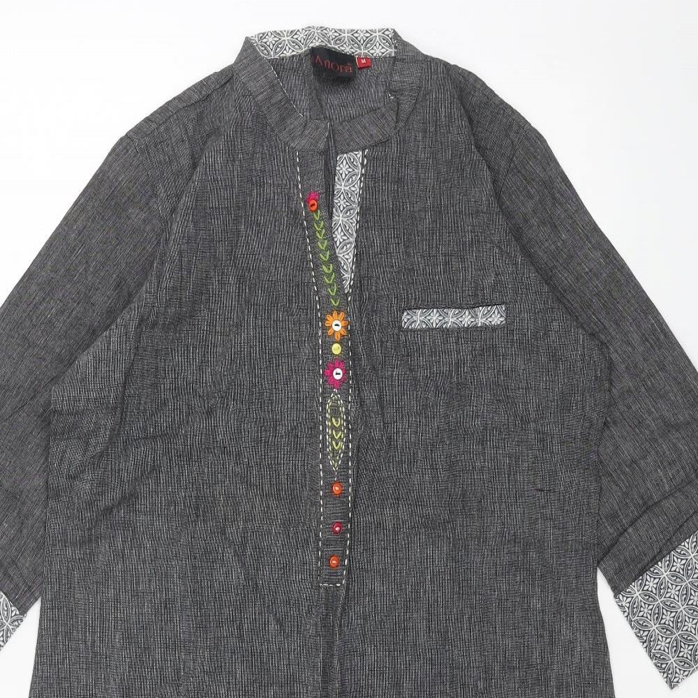 anora Womens Grey Cotton Shift Size M V-Neck Pullover