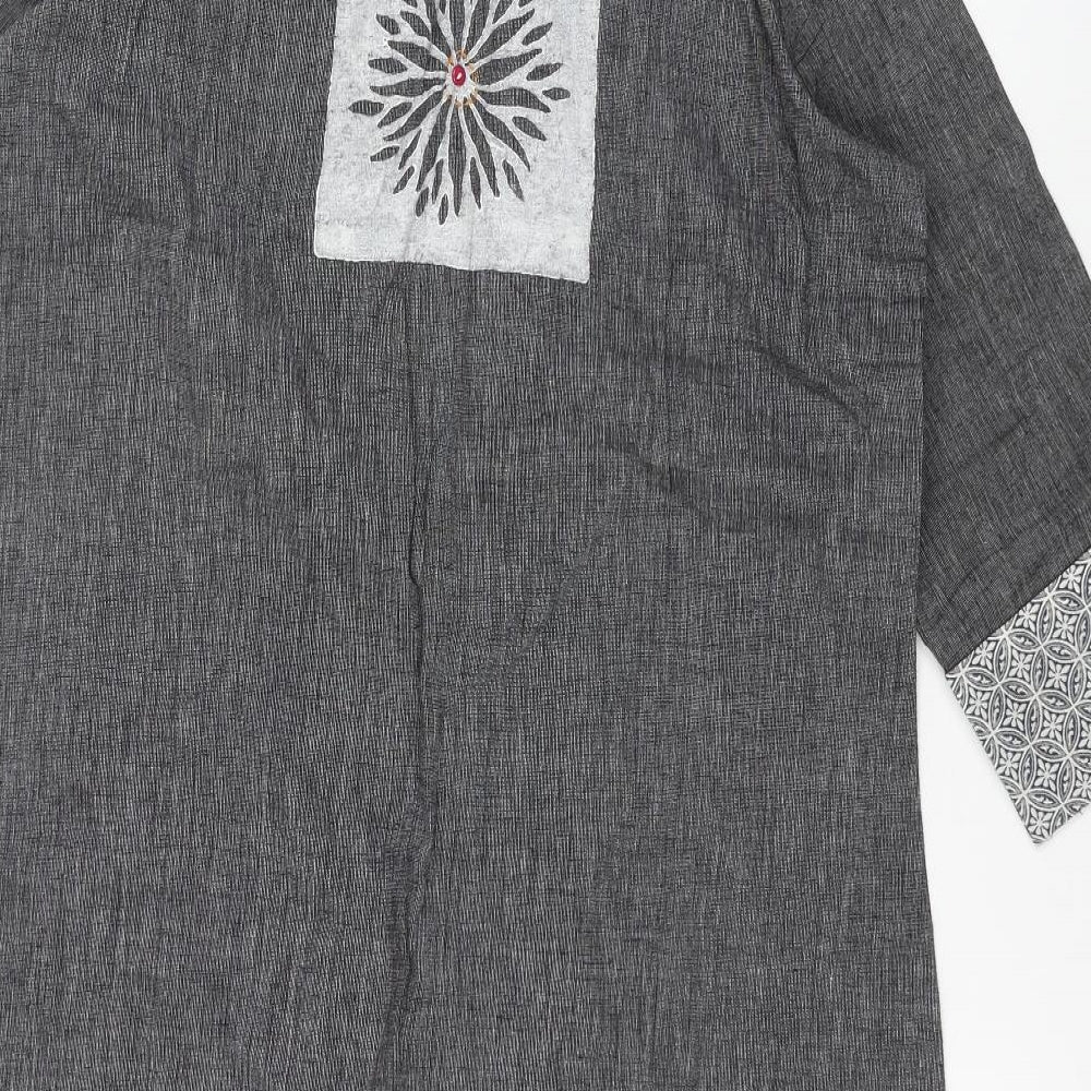 anora Womens Grey Cotton Shift Size M V-Neck Pullover