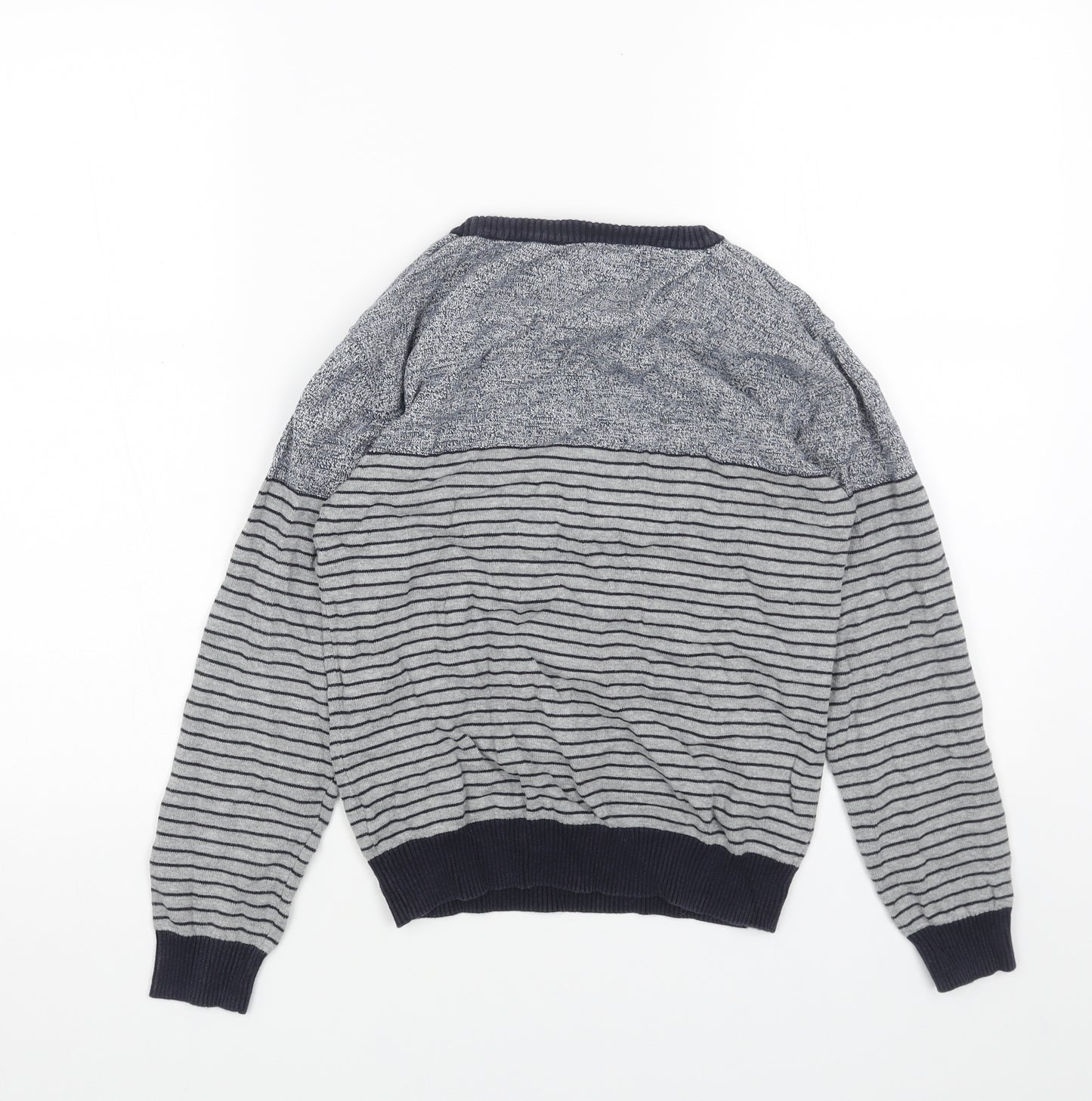 Rebel Boys Grey Round Neck Striped Acrylic Pullover Jumper Size 11-12 Years Pullover