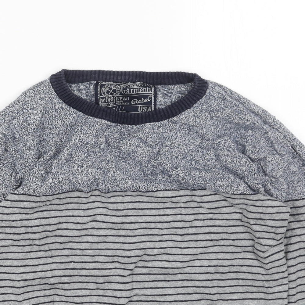 Rebel Boys Grey Round Neck Striped Acrylic Pullover Jumper Size 11-12 Years Pullover