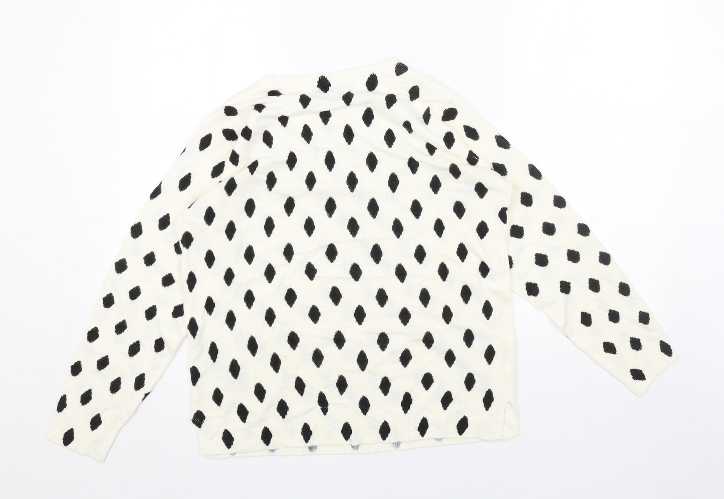 Marks and Spencer Womens White Round Neck Geometric Acrylic Pullover Jumper Size 14
