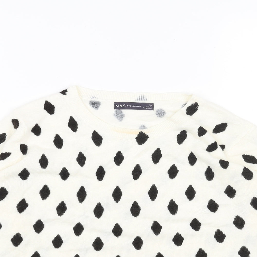 Marks and Spencer Womens White Round Neck Geometric Acrylic Pullover Jumper Size 14