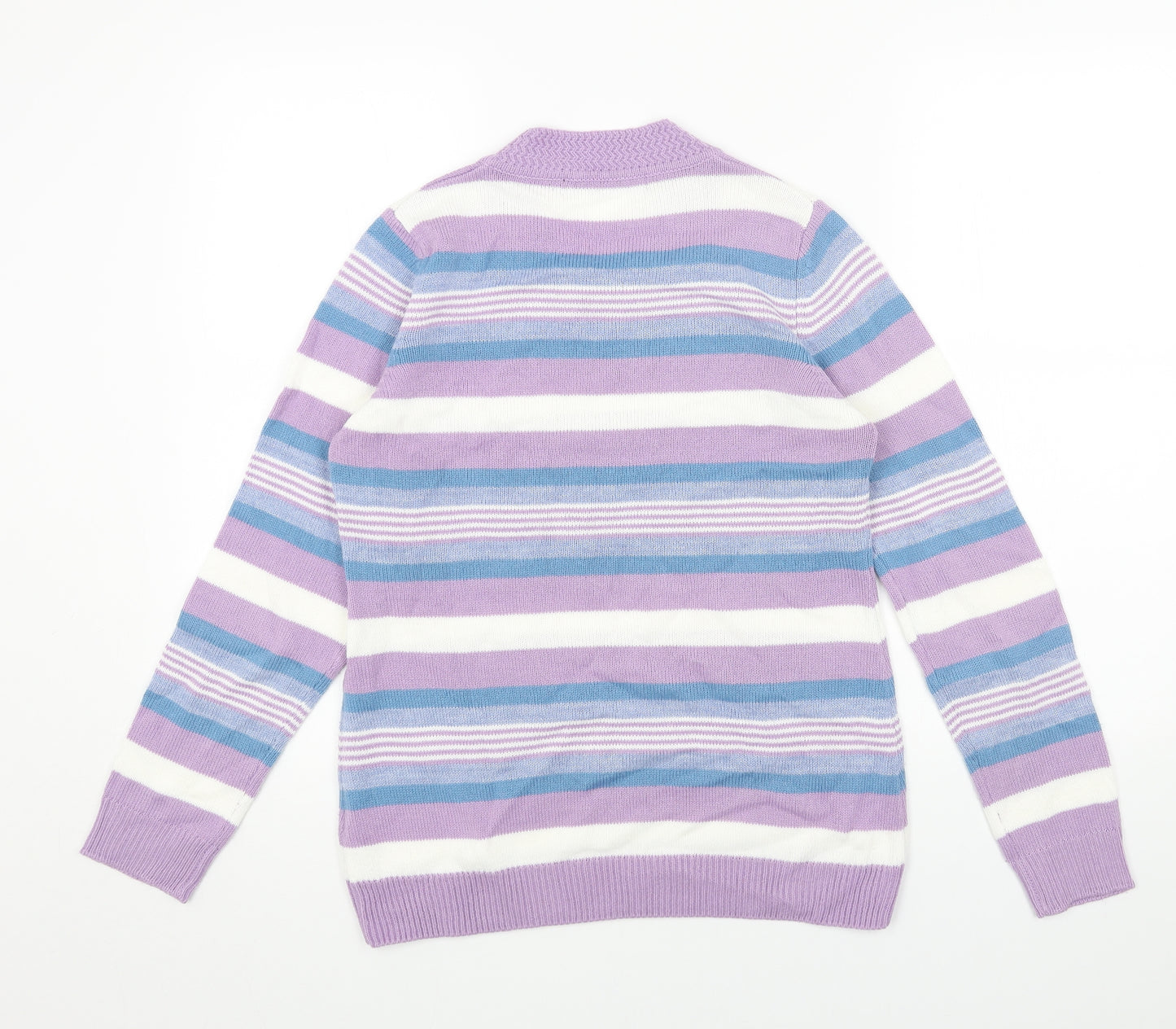 EWM Womens Purple V-Neck Striped Acrylic Pullover Jumper Size S
