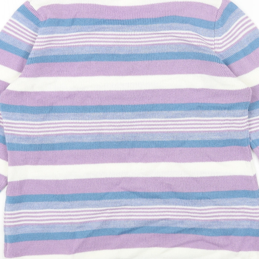EWM Womens Purple V-Neck Striped Acrylic Pullover Jumper Size S