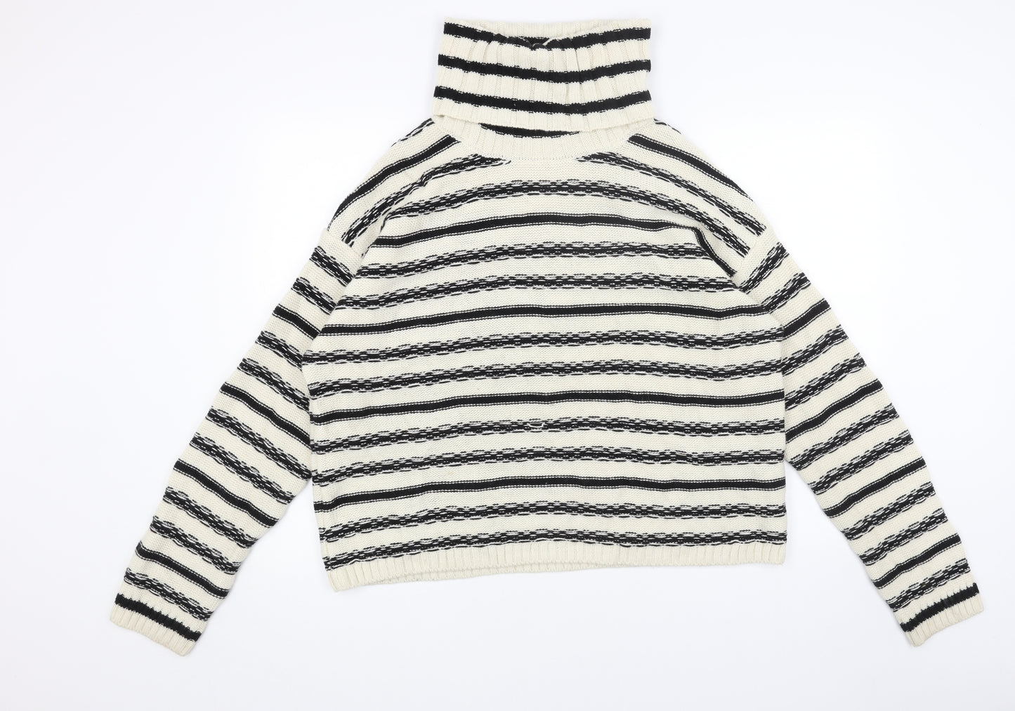 H&M Womens White Roll Neck Striped Acrylic Pullover Jumper Size S
