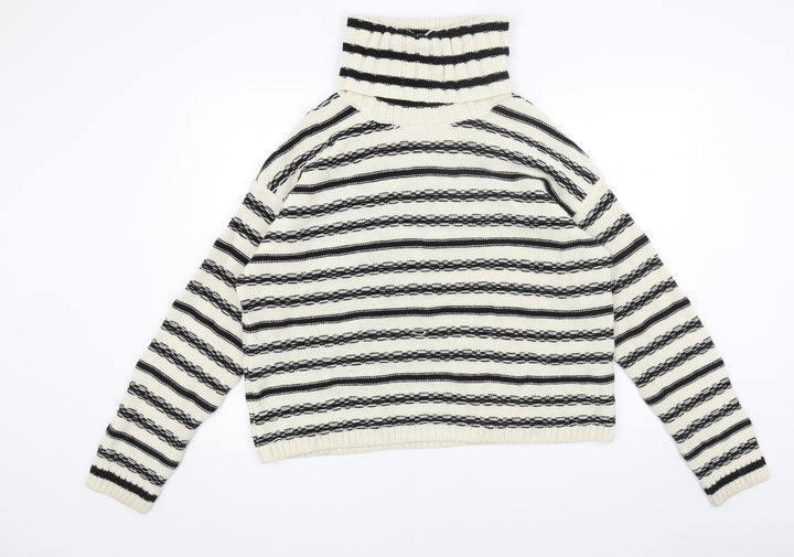 H&M Womens White Roll Neck Striped Acrylic Pullover Jumper Size S