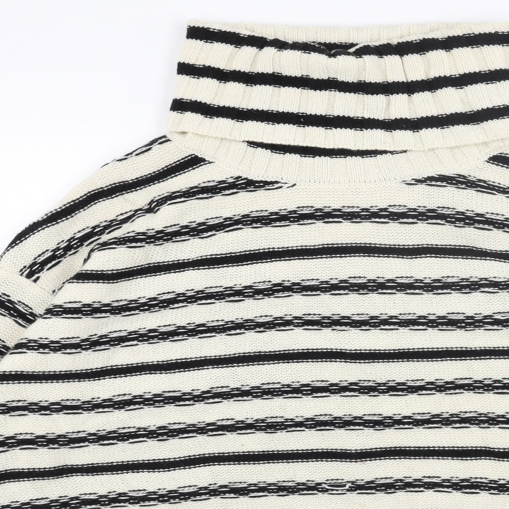 H&M Womens White Roll Neck Striped Acrylic Pullover Jumper Size S