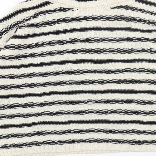 H&M Womens White Roll Neck Striped Acrylic Pullover Jumper Size S