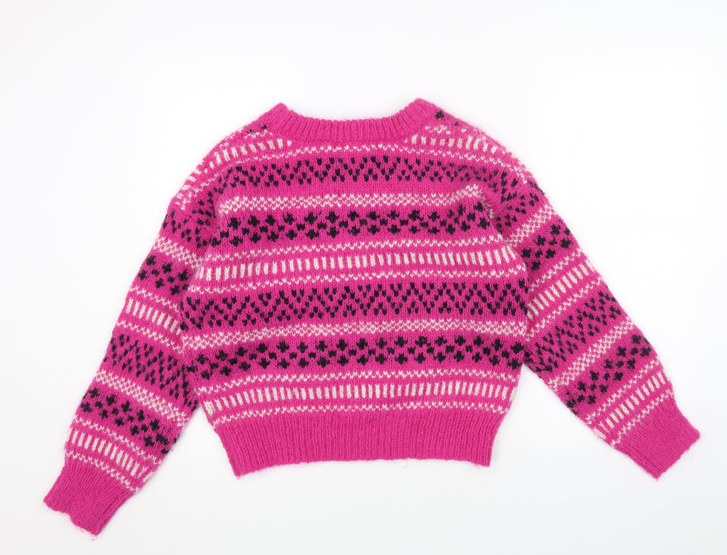 Primark Womens Pink Round Neck Geometric Acrylic Pullover Jumper Size S - Cropped
