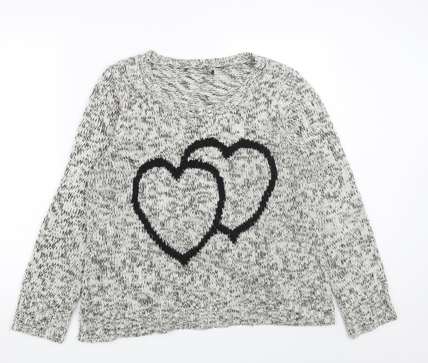 George Womens Grey Scoop Neck Acrylic Pullover Jumper Size 14 - Hearts