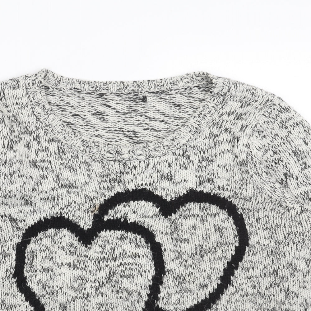 George Womens Grey Scoop Neck Acrylic Pullover Jumper Size 14 - Hearts
