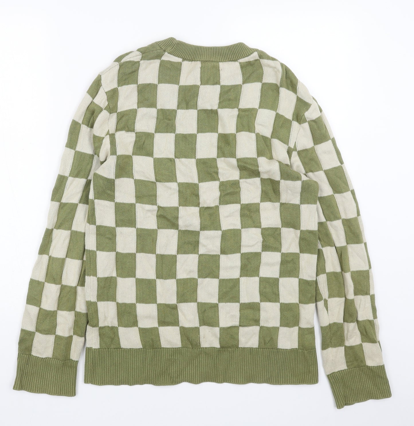 Nudie Womens Green Round Neck Check Acrylic Pullover Jumper Size XS