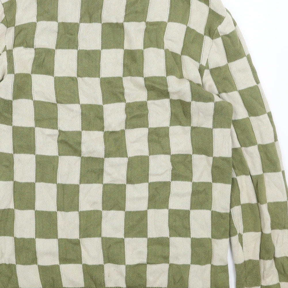 Nudie Womens Green Round Neck Check Acrylic Pullover Jumper Size XS