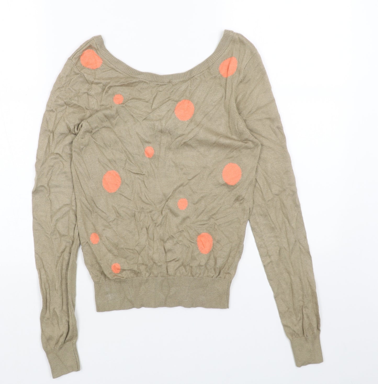 Preworn Womens Beige Scoop Neck Polka Dot Viscose Pullover Jumper Size XS