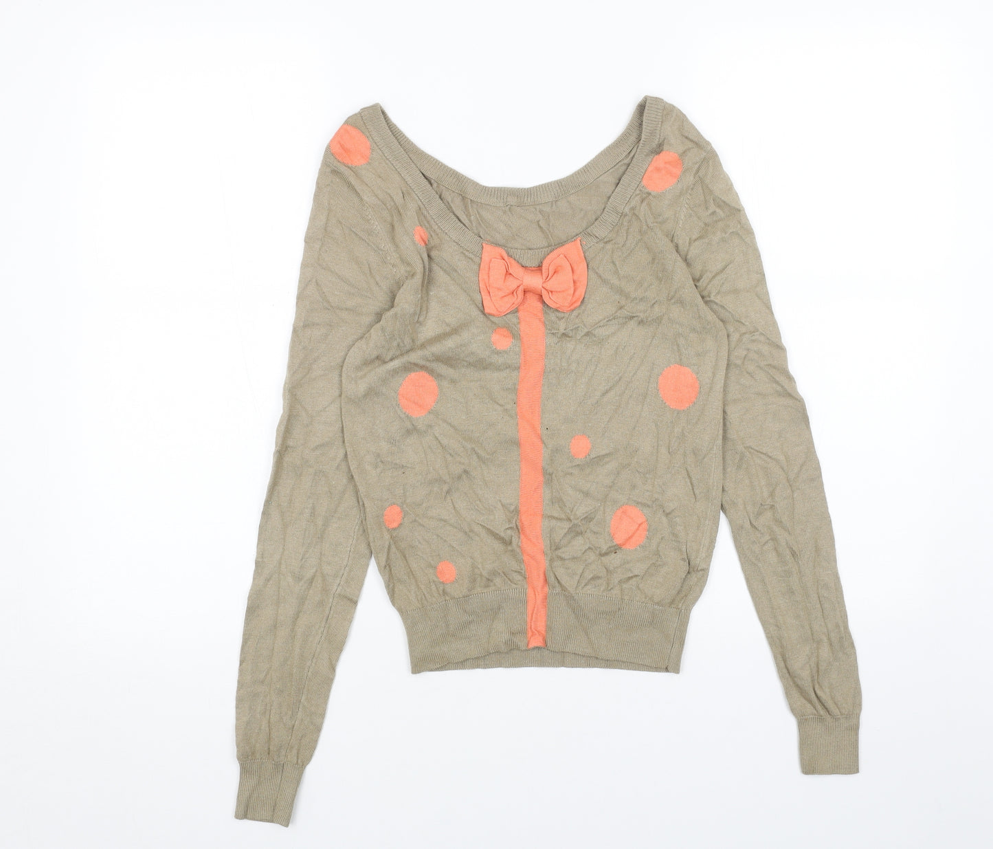 Preworn Womens Beige Scoop Neck Polka Dot Viscose Pullover Jumper Size XS