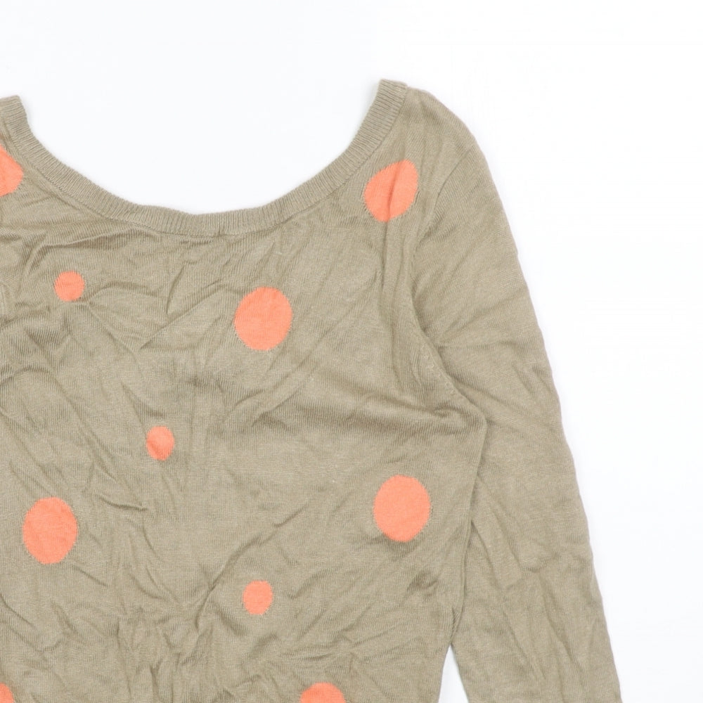 Preworn Womens Beige Scoop Neck Polka Dot Viscose Pullover Jumper Size XS