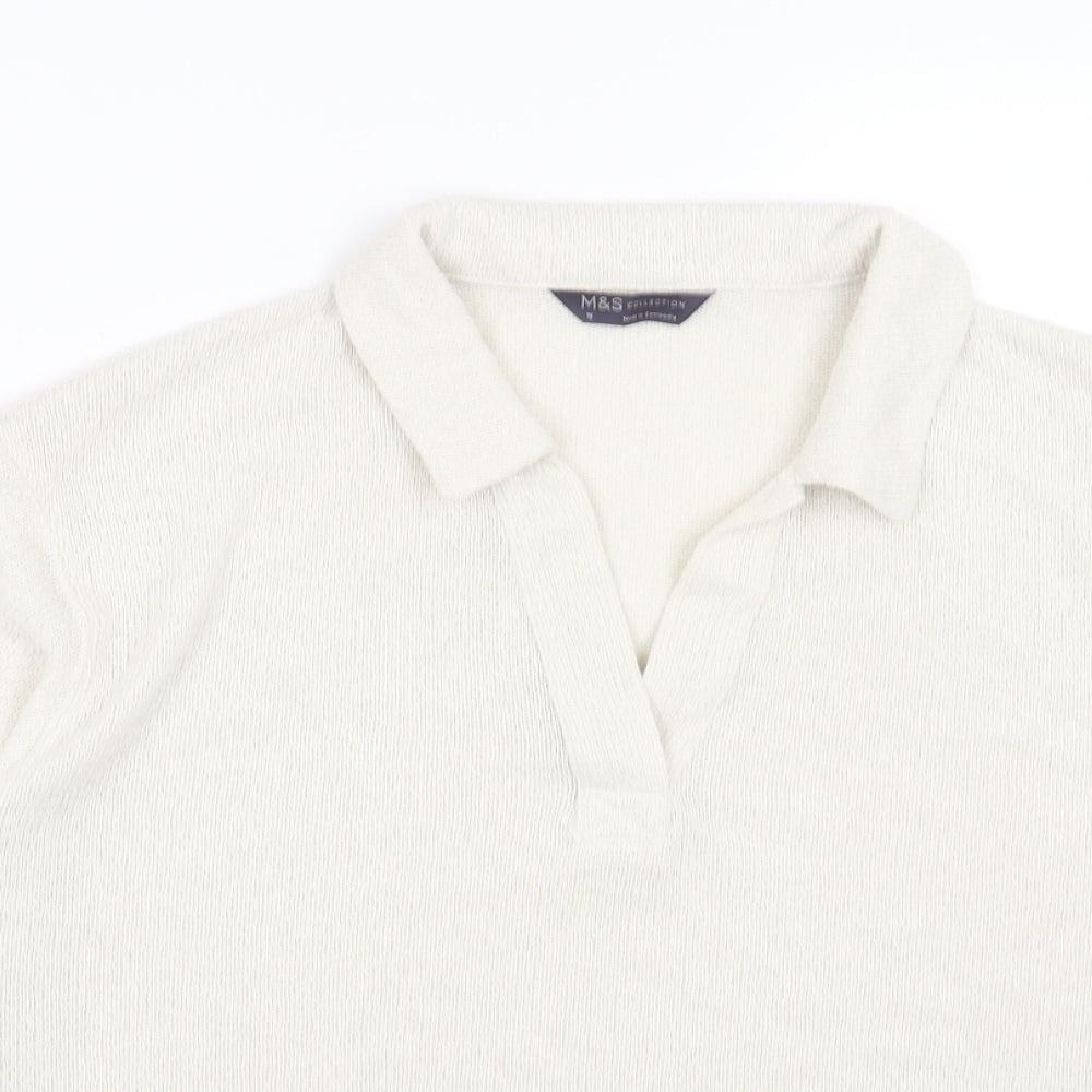 Marks and Spencer Womens White Collared Acrylic Pullover Jumper Size 18