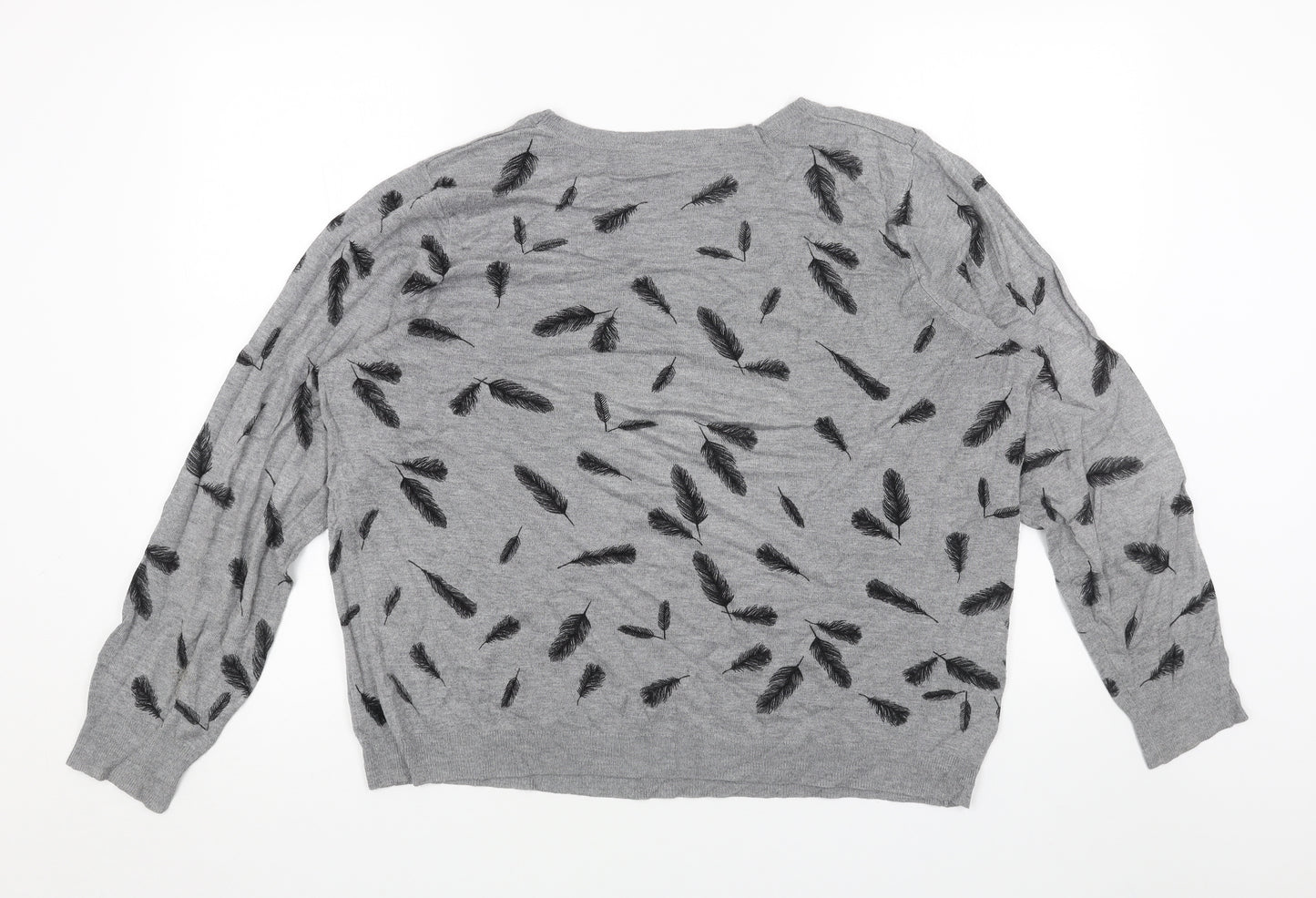 Marks and Spencer Womens Grey Scoop Neck Geometric Viscose Pullover Jumper Size 22 - Feather Print
