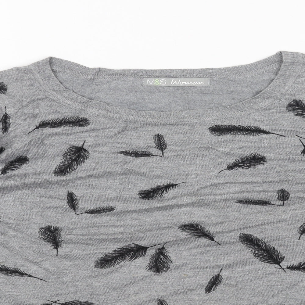 Marks and Spencer Womens Grey Scoop Neck Geometric Viscose Pullover Jumper Size 22 - Feather Print