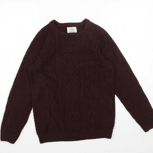 Easy Mens Red Round Neck Acrylic Pullover Jumper Size S Long Sleeve