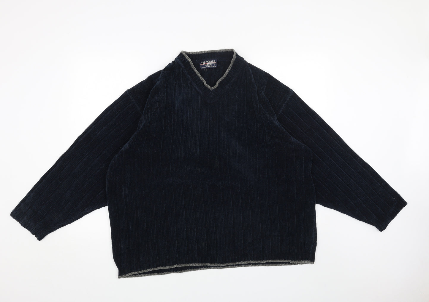 Cedar Wood State Mens Blue V-Neck Polyester Pullover Jumper Size M Long Sleeve