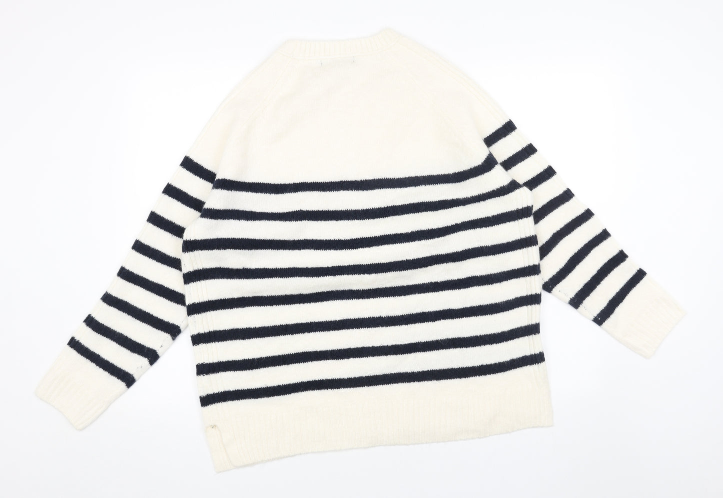 Marks and Spencer Womens White Scoop Neck Striped Acrylic Pullover Jumper Size L