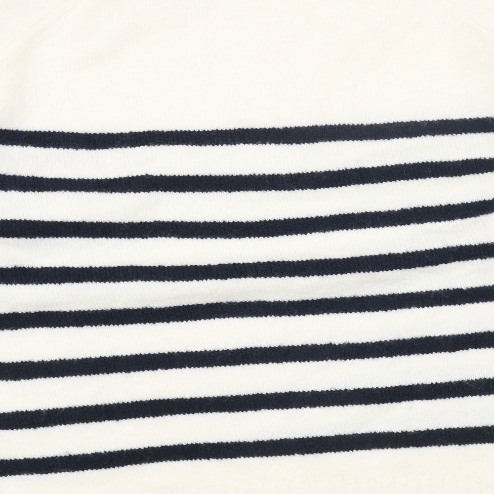 Marks and Spencer Womens White Scoop Neck Striped Acrylic Pullover Jumper Size L