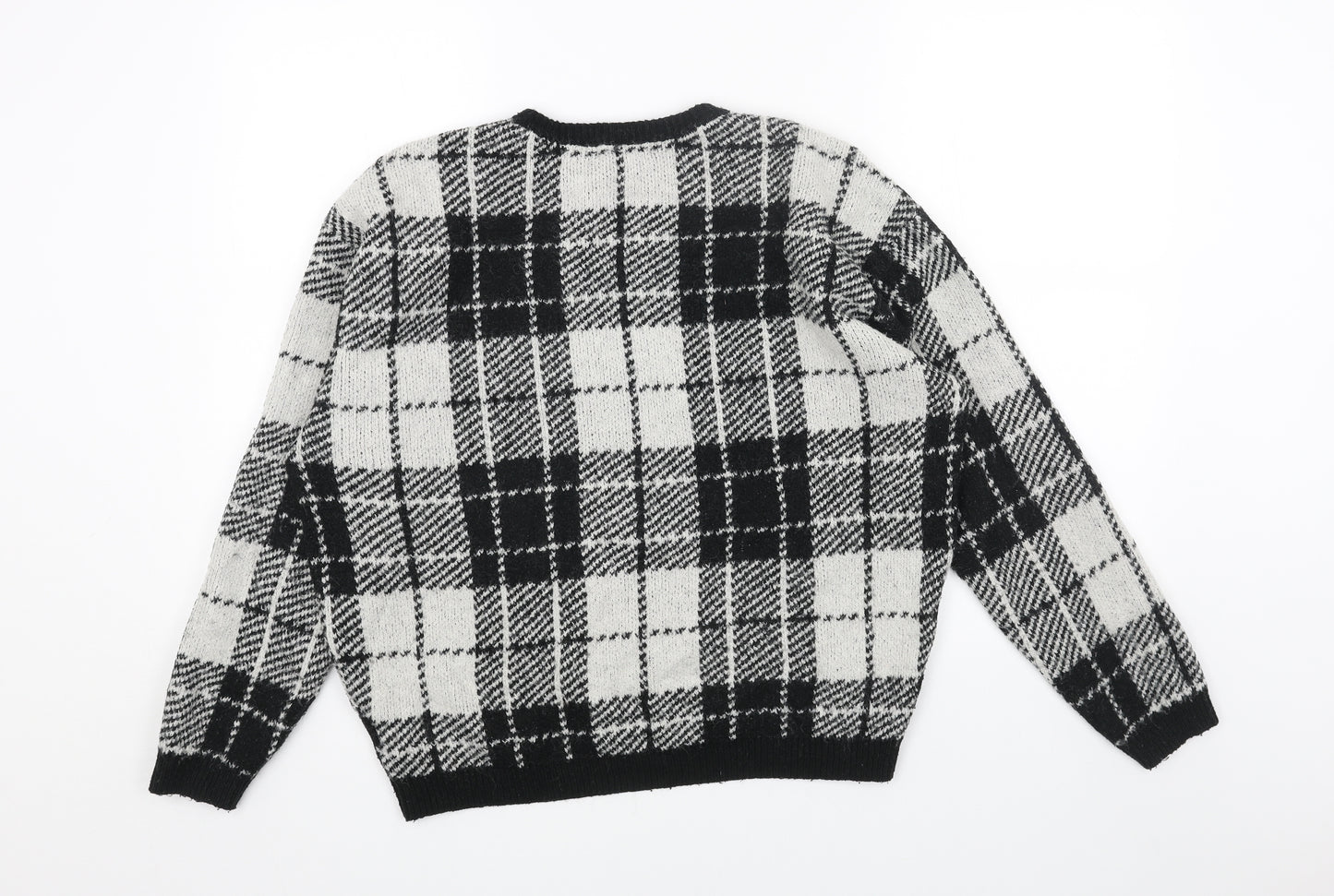 H&M Girls Black Round Neck Plaid Acrylic Pullover Jumper Size 12-13 Years Pullover