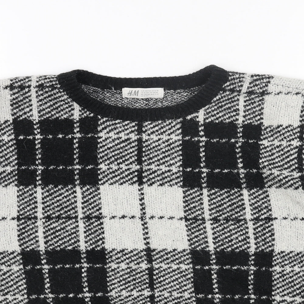 H&M Girls Black Round Neck Plaid Acrylic Pullover Jumper Size 12-13 Years Pullover