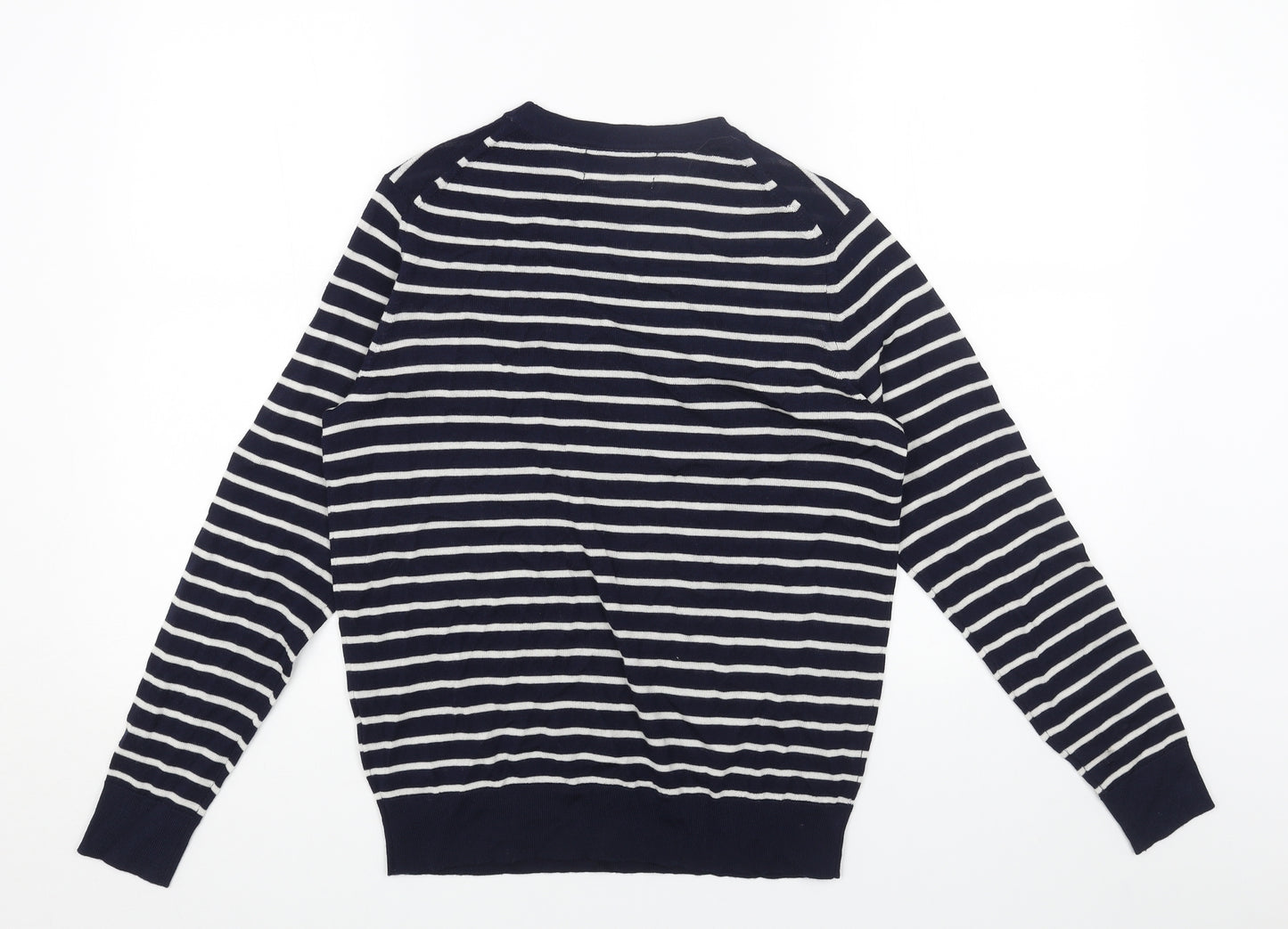 Marks and Spencer Womens Blue Scoop Neck Striped Wool Pullover Jumper Size 10