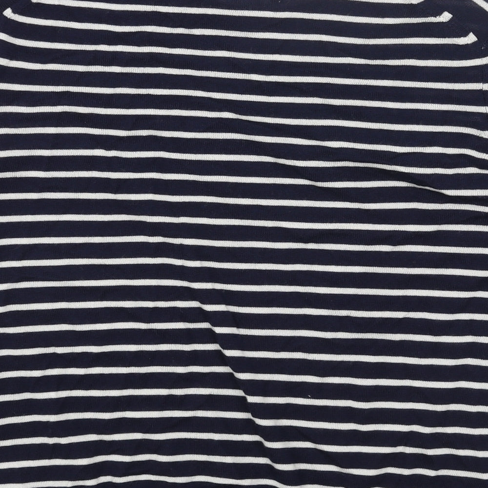 Marks and Spencer Womens Blue Scoop Neck Striped Wool Pullover Jumper Size 10