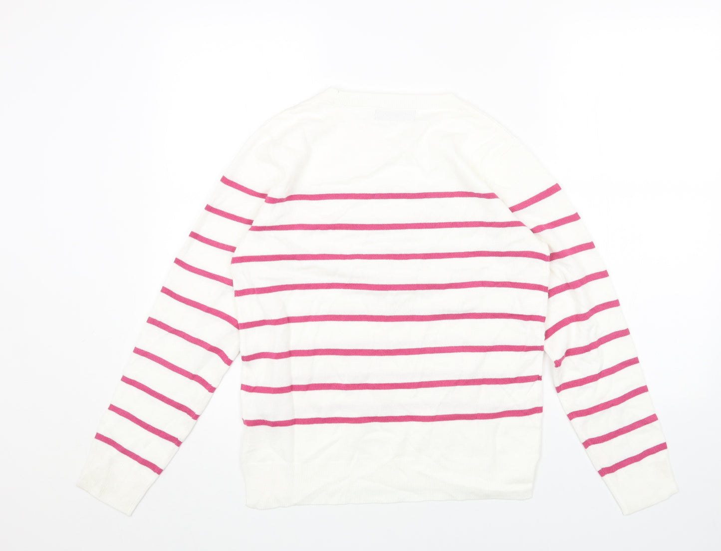 Marks and Spencer Womens White Scoop Neck Striped Acrylic Pullover Jumper Size 10