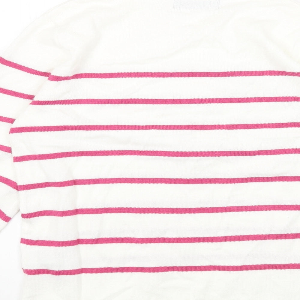 Marks and Spencer Womens White Scoop Neck Striped Acrylic Pullover Jumper Size 10