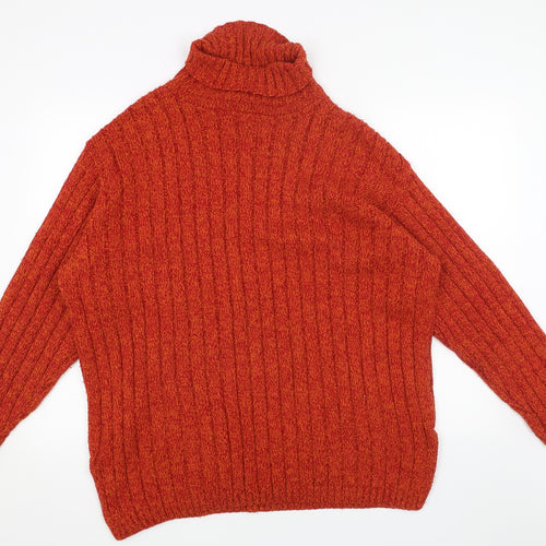 Casual Womens Orange Roll Neck Acrylic Pullover Jumper Size 18 - Ribbed