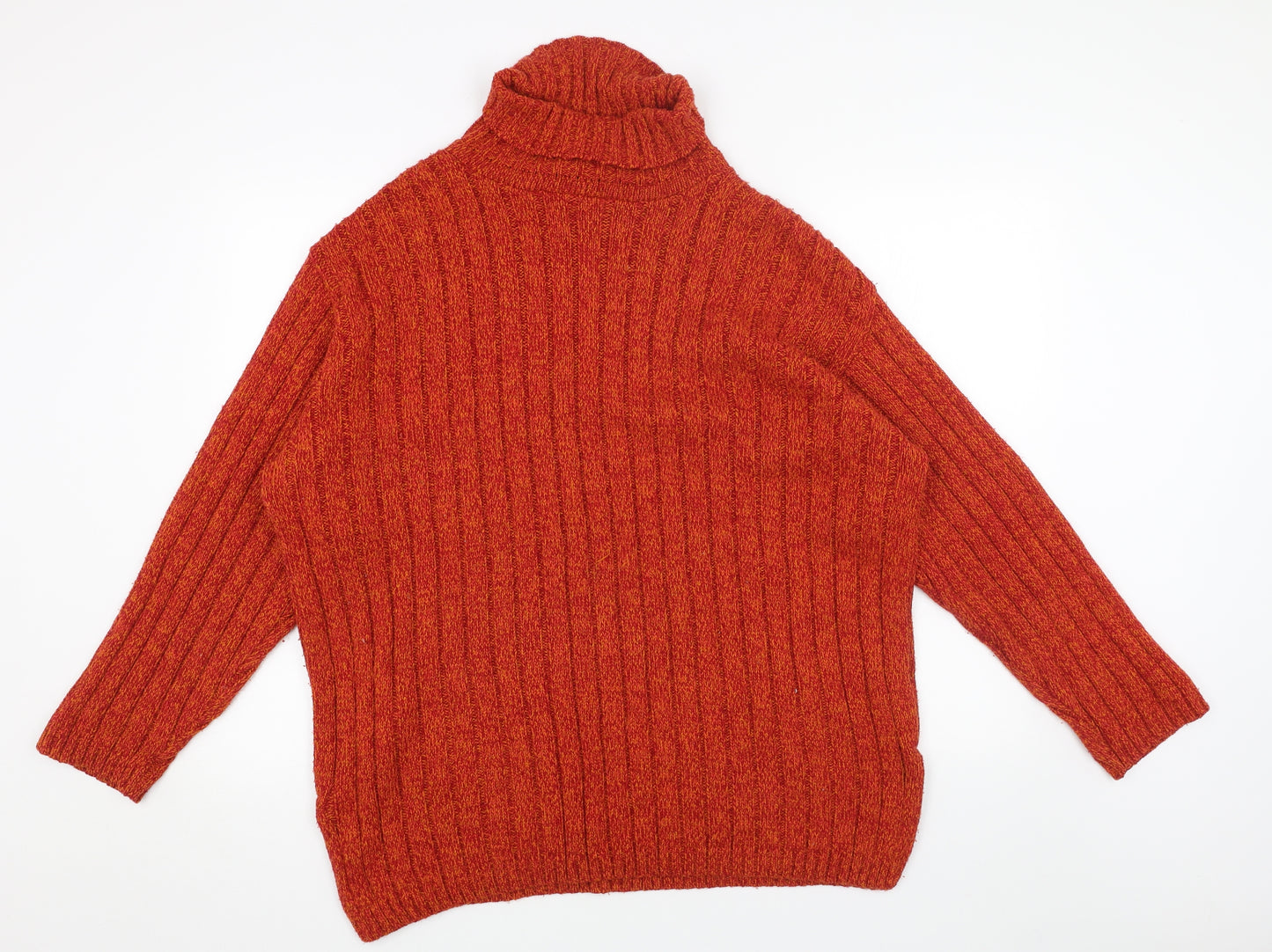 Casual Womens Orange Roll Neck Acrylic Pullover Jumper Size 18 - Ribbed